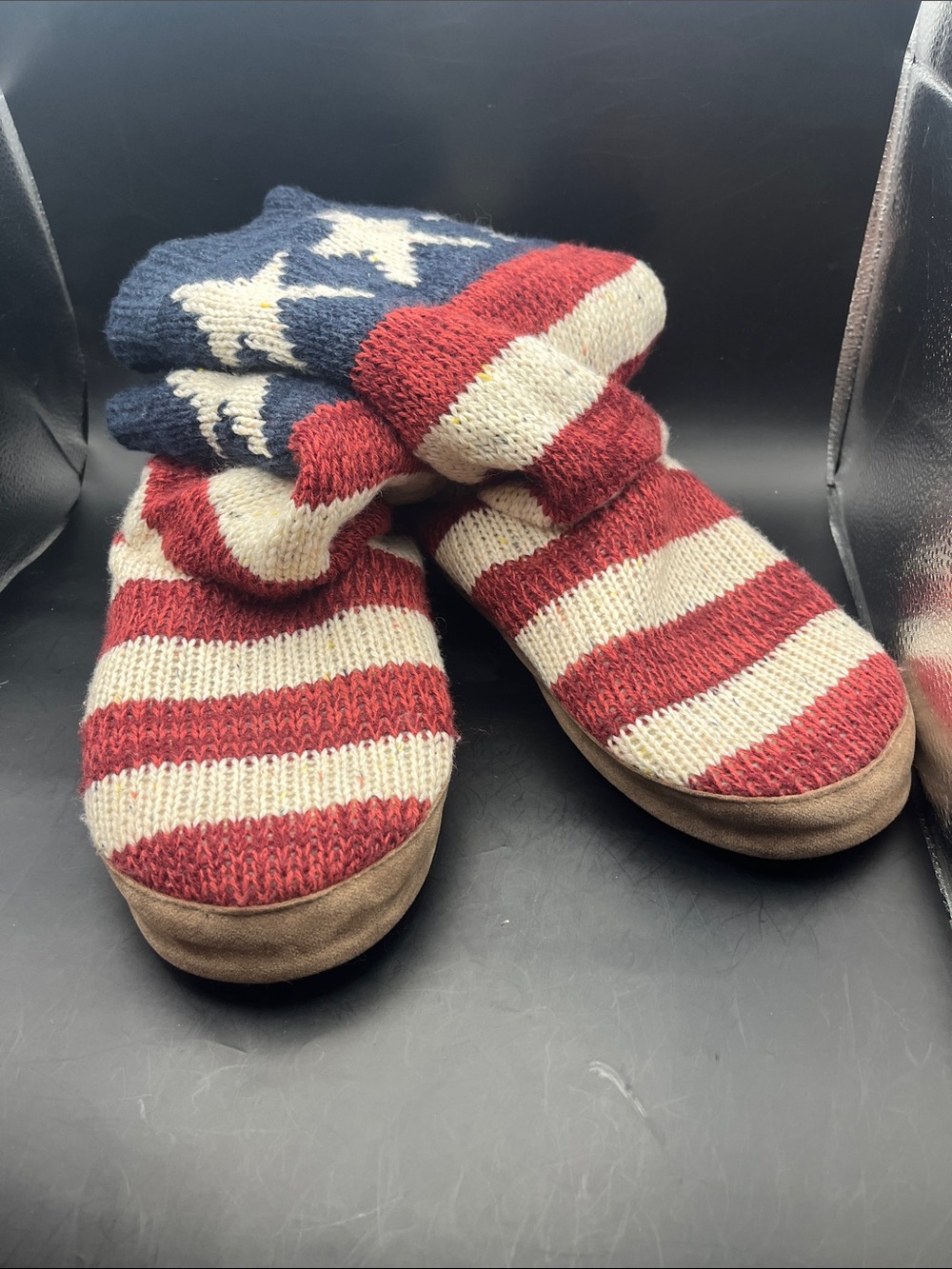 Sz 8 - 9 womens MUK LUKS Rare Americana Slipper Boots booties USA flag